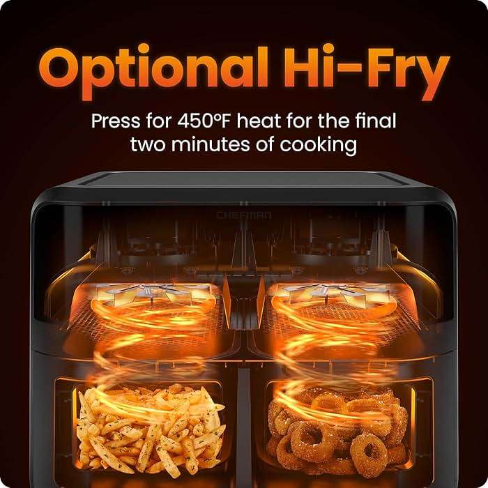 CHEFMAN 6 Quart Dual Basket Air Fryer Oven with Easy View Windows, Sync Finish, Hi-Fry, Auto Shutoff, 2 Independent 3Qt Nonstick Dishwasher Safe Frying Baskets, Digital Double Air Fryer - Black - Image 4