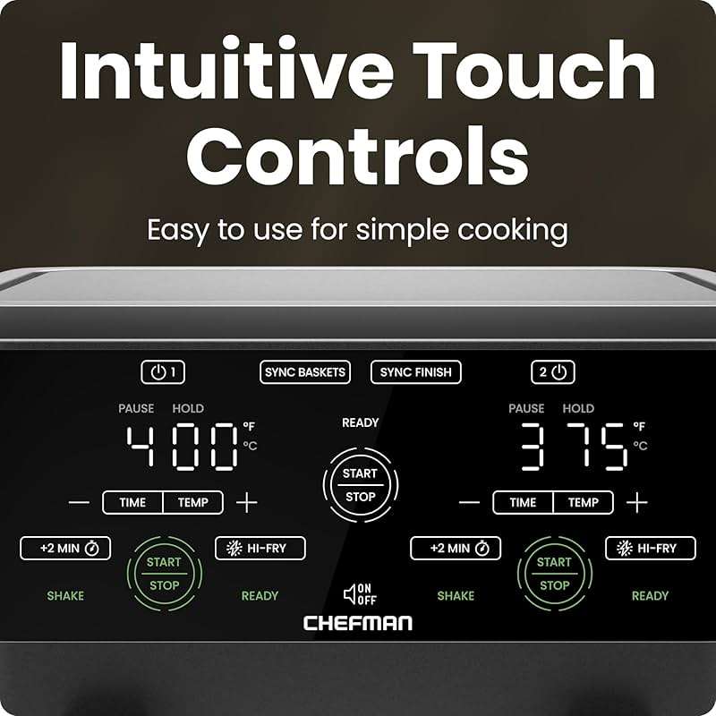 CHEFMAN 6 Quart Dual Basket Air Fryer Oven with Easy View Windows, Sync Finish, Hi-Fry, Auto Shutoff, 2 Independent 3Qt Nonstick Dishwasher Safe Frying Baskets, Digital Double Air Fryer - Black - Image 8