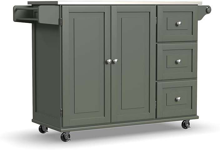 Homestyles Mobile Kitchen Island Cart with Stainless Steel Top, Sage Green - Image 1