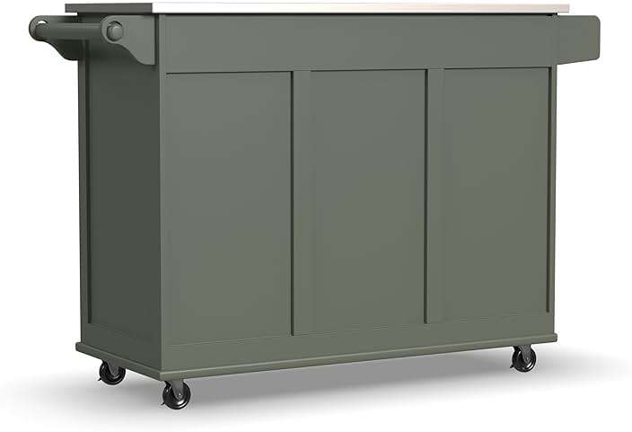 Homestyles Mobile Kitchen Island Cart with Stainless Steel Top, Sage Green - Image 11