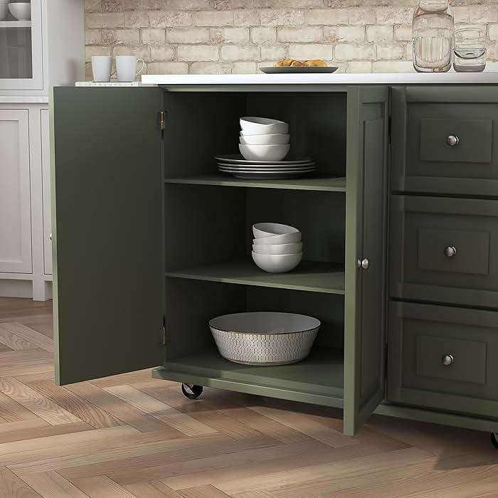 Homestyles Mobile Kitchen Island Cart with Stainless Steel Top, Sage Green - Image 7