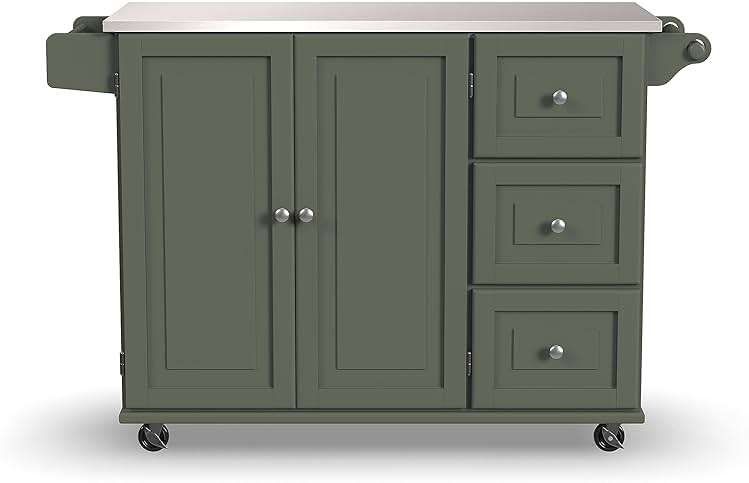 Homestyles Mobile Kitchen Island Cart with Stainless Steel Top, Sage Green - Image 8