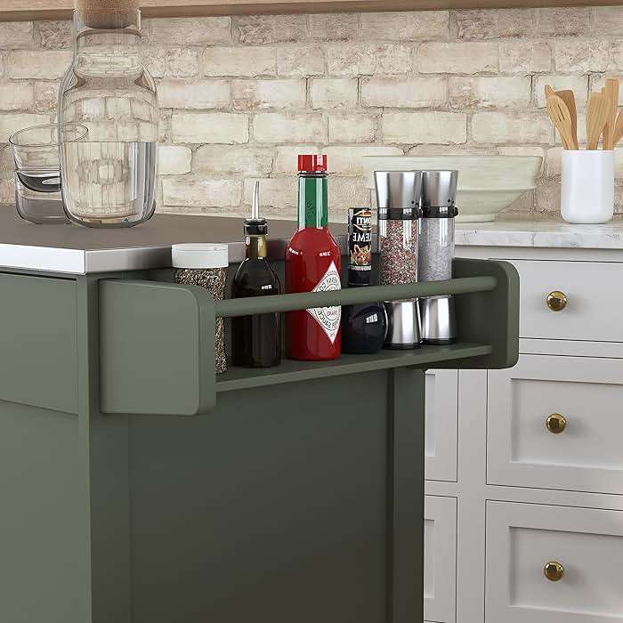 Homestyles Mobile Kitchen Island Cart with Stainless Steel Top, Sage Green - Image 9