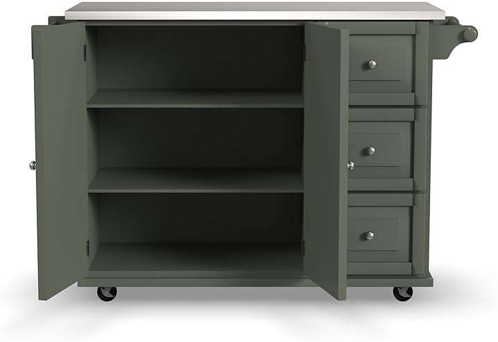 Homestyles Mobile Kitchen Island Cart with Stainless Steel Top, Sage Green - Image 10