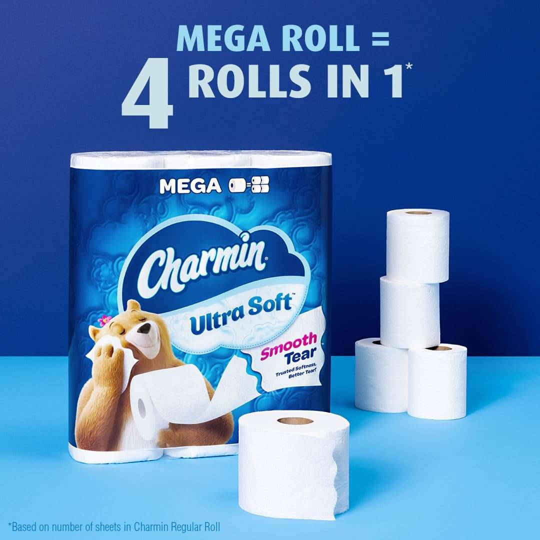 Charmin Ultra Soft Toilet Paper 6 Mega Rolls = 24 Regular Rolls - Image 6
