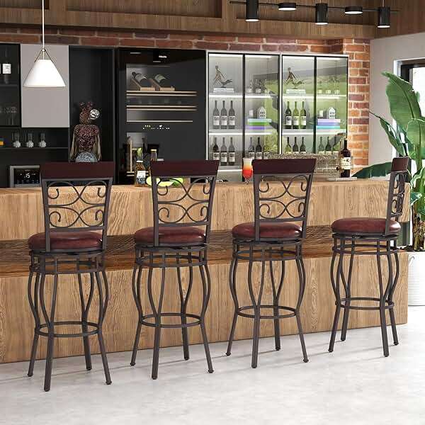 Safeplus 30 Inches Bar Height Bar Stools Set of 2, 360 Degree Swivel Retro Tall Metal Barstools with Leather Padded Seat and Back for Bistro Dining Kitchen Room Pub Vintage Chairs - Image 2