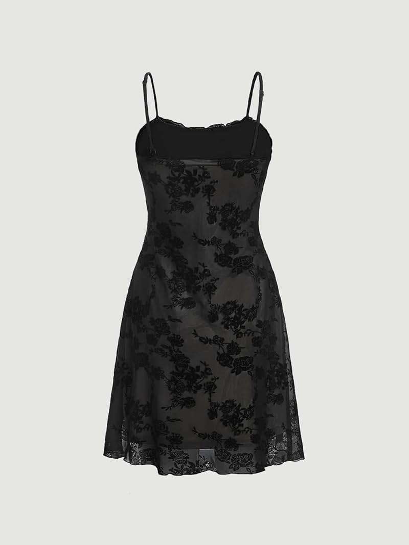 Verdusa Women's Mini Dress Floral Spaghetti Strap Mesh Short Dresses Going Out Sundress Y2k Gothic Clothes - Image 2
