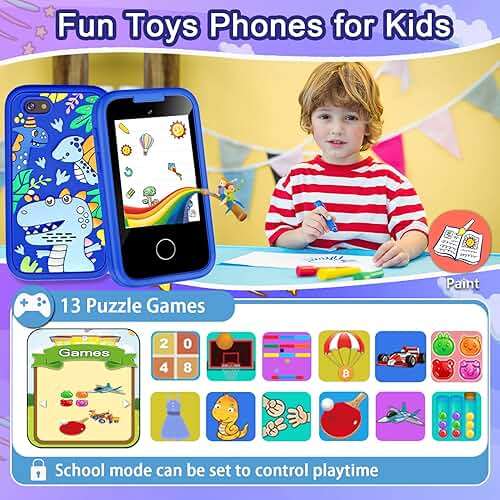 Kids Phone for Boys, Christmas Birthday Gifts for Boy Girl Age 3-10 Kids Toys Cell Phone, 2.8" Touchscreen Toddler Learning Play Toy Phone with Dual Camera, Game, Music Player, 8GB Card Blue - Image 5