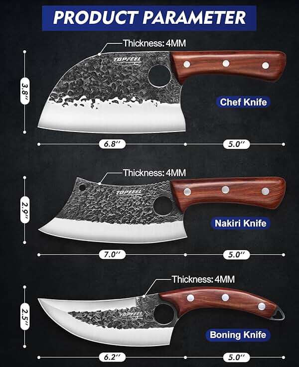 Topfeel 3PCS Butcher Knife Set, Hand Forged Serbian Chef Knives & Meat Cleaver & Viking Knives, Meat Cutting Kitchen Knife Set for Home, Outdoor Cooking, Camping BBQ Gift Idea Men - Image 2