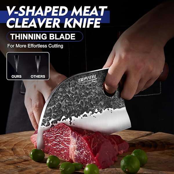 Topfeel 3PCS Butcher Knife Set, Hand Forged Serbian Chef Knives & Meat Cleaver & Viking Knives, Meat Cutting Kitchen Knife Set for Home, Outdoor Cooking, Camping BBQ Gift Idea Men - Image 3