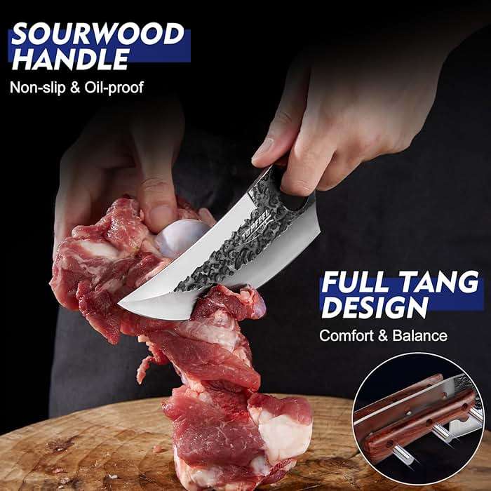 Topfeel 3PCS Butcher Knife Set, Hand Forged Serbian Chef Knives & Meat Cleaver & Viking Knives, Meat Cutting Kitchen Knife Set for Home, Outdoor Cooking, Camping BBQ Gift Idea Men - Image 5