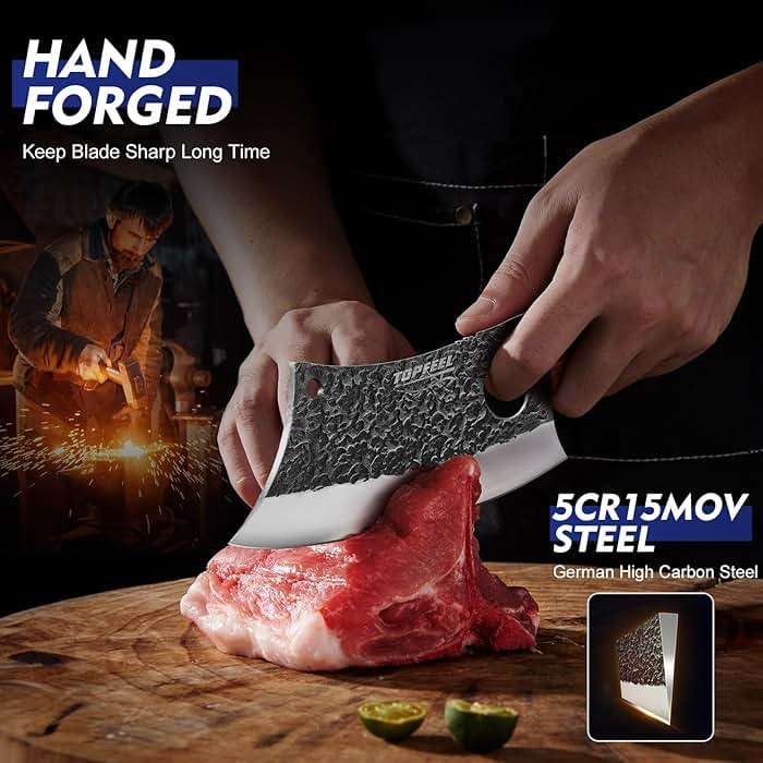 Topfeel 3PCS Butcher Knife Set, Hand Forged Serbian Chef Knives & Meat Cleaver & Viking Knives, Meat Cutting Kitchen Knife Set for Home, Outdoor Cooking, Camping BBQ Gift Idea Men - Image 6