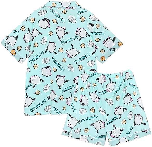 WANHONGYUE Kawaii Cartoon Pajamas for Women Girls Sleepwear Loungewear Short Sleeve Shirt with Shorts 2 Piece Pajama Sets Blue-3 M - Image 3