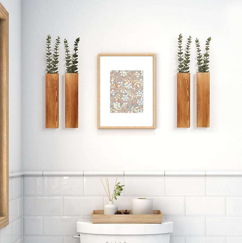 Mokof 4-Pack Wood Wall Planters with 8 Removable Faux Eucalyptus Stems - Modern Farmhouse Wall Decor for Living Room, Bedroom, Bathroom - Wooden Wall Vases and Fake Eucalyptus for Home Office Decor - Image 6