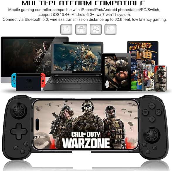 arVin Mobile Gaming Controller for iPhone 16/15/14/iPad/Android Phone/Tablet/Switch, PS Remote Player Gamepad for PS5/PS4/Xbox/PC, Wireless Joystick Play Cloud Gaming, Arcade Mfi Games, CODM, Roblox - Image 2