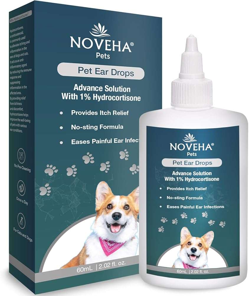 NOVEHA Pet Ear Drops with 1% Hydrocortisone | Ear Cleaner for Dogs & Cats for Earwax buildup, - No-Sting Formula, Calms Itch & Reduces Painful Ear Infections 60mL (60ml (Pack of 1)) - Image 1