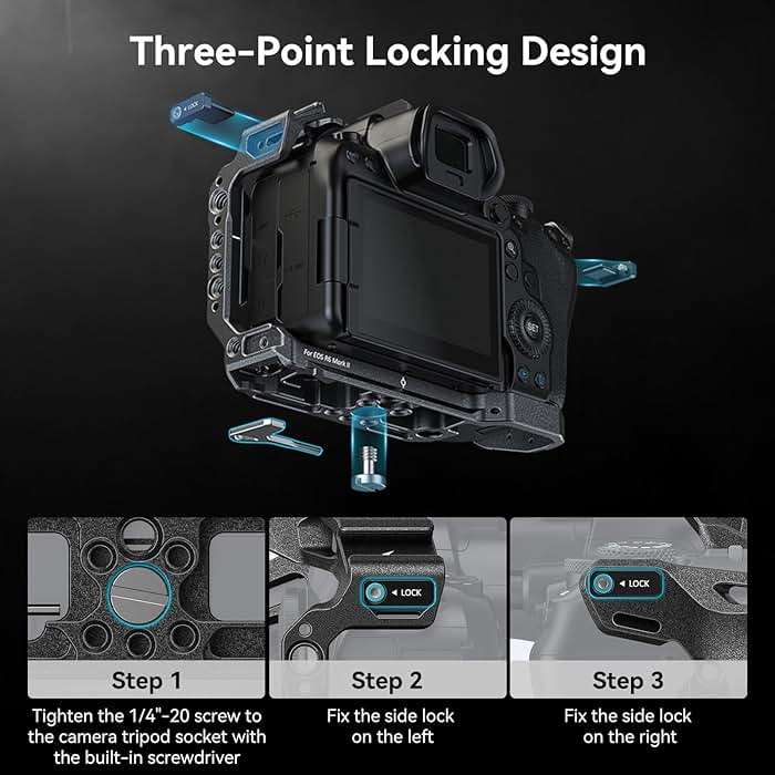 SmallRig“Black Mamba”Camera Cage for Canon R6 Mark II and R6 Mark III,Quick Release Plate for Arca-Type, Film Movie Making Camera Video Cage with Shoe Mount, 1/4''-20 & 3/8''-16 Threaded Holes - Image 5