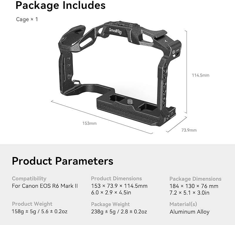 SmallRig“Black Mamba”Camera Cage for Canon R6 Mark II and R6 Mark III,Quick Release Plate for Arca-Type, Film Movie Making Camera Video Cage with Shoe Mount, 1/4''-20 & 3/8''-16 Threaded Holes - Image 8