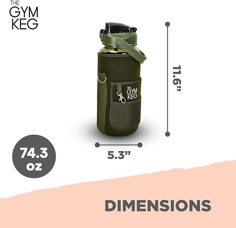 THE GYM KEG Water Bottle with Carrier - 74oz - Sweat-Proof and Durable Silicon Bottle - Neoprene Sleeve & Phone Holder - Hands-Free Storage Pockets - Water Bottle with Sleeve and Strap - Forest Green - Image 2