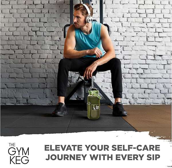 THE GYM KEG Water Bottle with Carrier - 74oz - Sweat-Proof and Durable Silicon Bottle - Neoprene Sleeve & Phone Holder - Hands-Free Storage Pockets - Water Bottle with Sleeve and Strap - Forest Green - Image 4