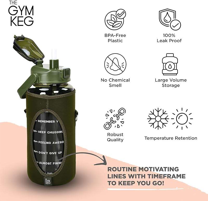THE GYM KEG Water Bottle with Carrier - 74oz - Sweat-Proof and Durable Silicon Bottle - Neoprene Sleeve & Phone Holder - Hands-Free Storage Pockets - Water Bottle with Sleeve and Strap - Forest Green - Image 6