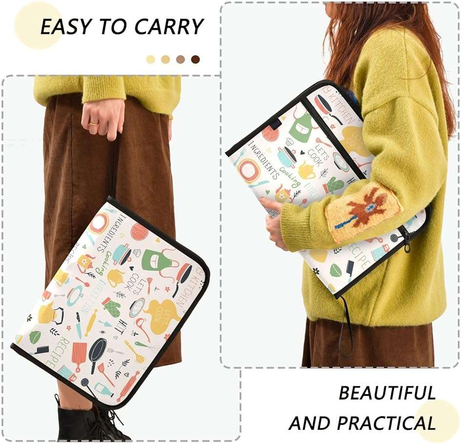 Quteprint 13 Pockets Expanding File Folder with Zipper Closure, Kitchen Icon Sets Recipe Accordion File Folder with Sticky Labels, Letter Size A4 Papers Expandable File Document Organizer - Image 4
