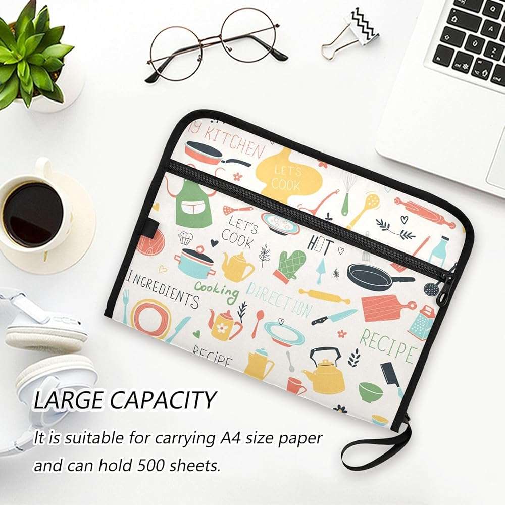 Quteprint 13 Pockets Expanding File Folder with Zipper Closure, Kitchen Icon Sets Recipe Accordion File Folder with Sticky Labels, Letter Size A4 Papers Expandable File Document Organizer - Image 6