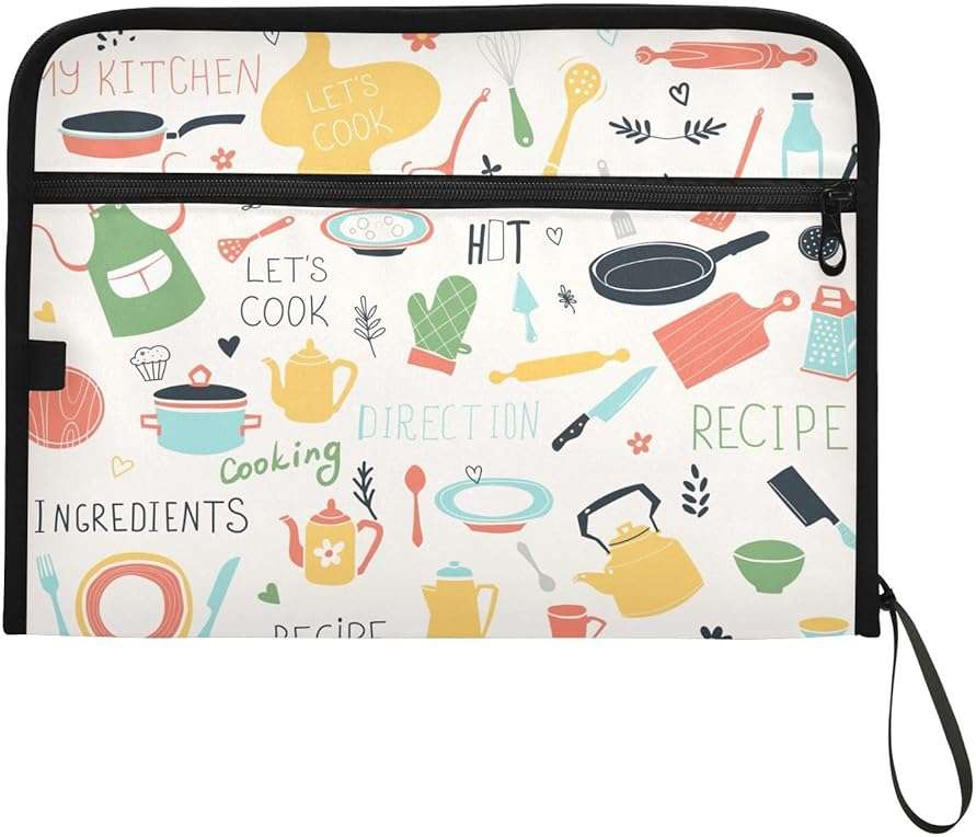 Quteprint 13 Pockets Expanding File Folder with Zipper Closure, Kitchen Icon Sets Recipe Accordion File Folder with Sticky Labels, Letter Size A4 Papers Expandable File Document Organizer - Image 7