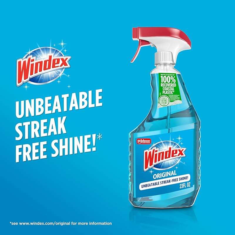 Windex Glass and Window Cleaner Spray Bottle, Packaging Designed to Prevent Leakage and Breaking, Surface Cleaning Spray, Original Blue Scent, 23 Fl Oz - Image 2