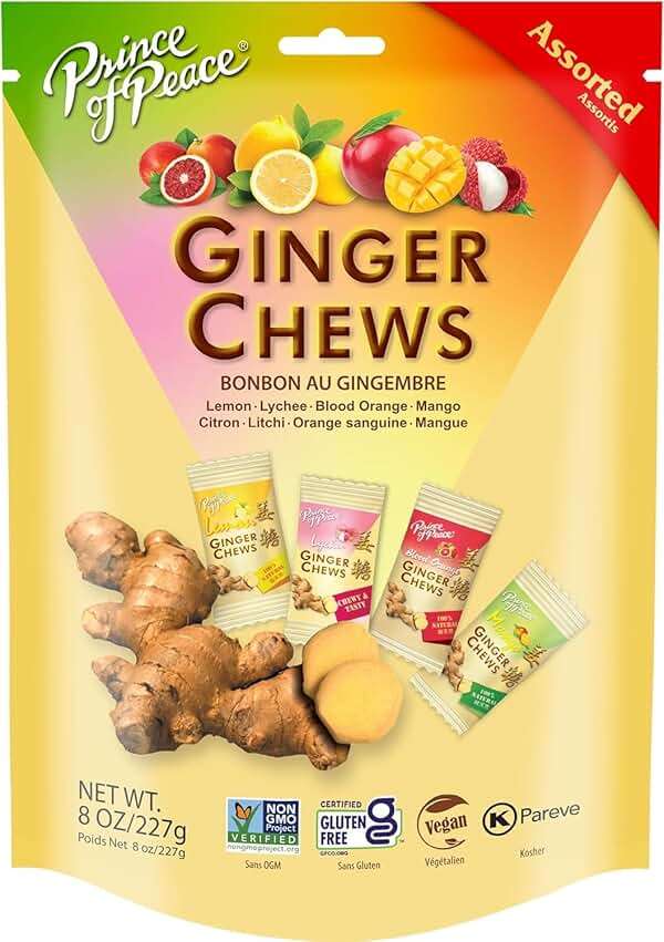Prince of Peace Ginger Chews Assrted Flavors, 8 oz - Lemon, Lychee, Blood Orange, Mango – Candied Ginger – Candy Pack – Ginger Chews Candy – Natural Candy - Image 1