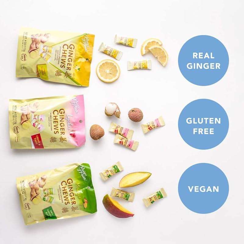 Prince of Peace Ginger Chews Assrted Flavors, 8 oz - Lemon, Lychee, Blood Orange, Mango – Candied Ginger – Candy Pack – Ginger Chews Candy – Natural Candy - Image 3