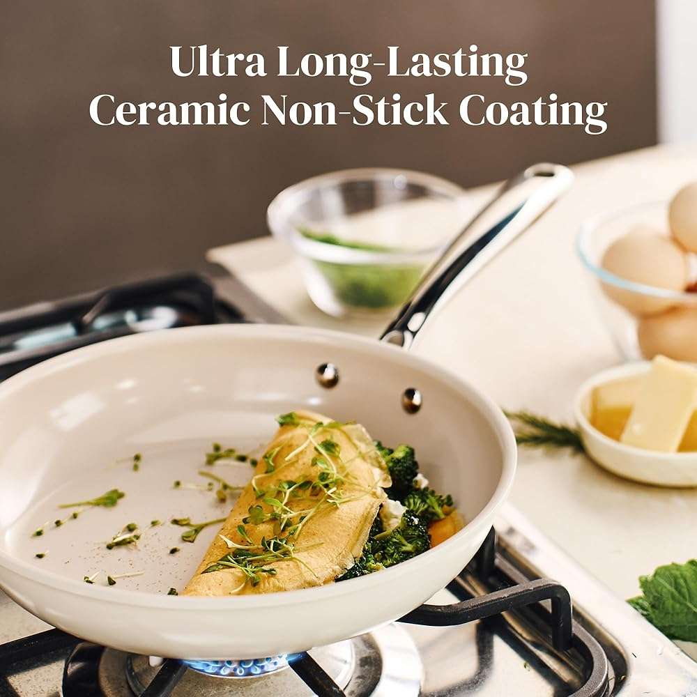 Redchef Non Stick Frying Pans, Ceramic Pan Skillet, Non Toxic Pans for Cooking, 8" 9.5" 11" Ceramic Frying Pan Set PFAS & PTFE & PFOA Free with Stay Cool Handle, Dishwasher & Oven Safe, Beige White - Image 6
