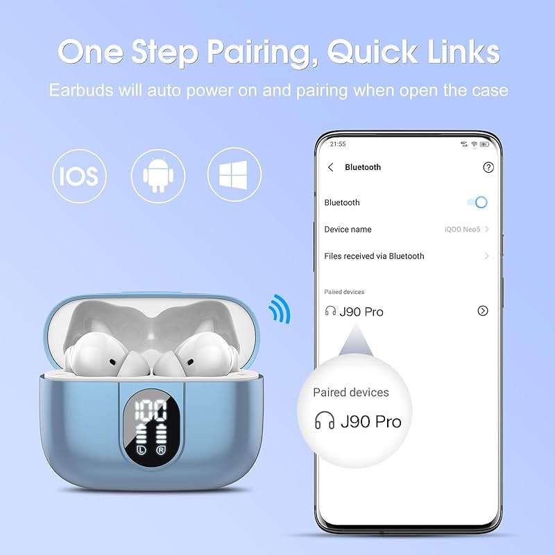 Wireless Earbuds 2024 Bluetooth 5.3 Headphones HiFi Stereo, 40H Playtime in-Ear Earbud, Bluetooth Earbuds with LED Power Display, IP7 Waterproof Wireless Earphones Sport Headset for Android iOS - Image 6