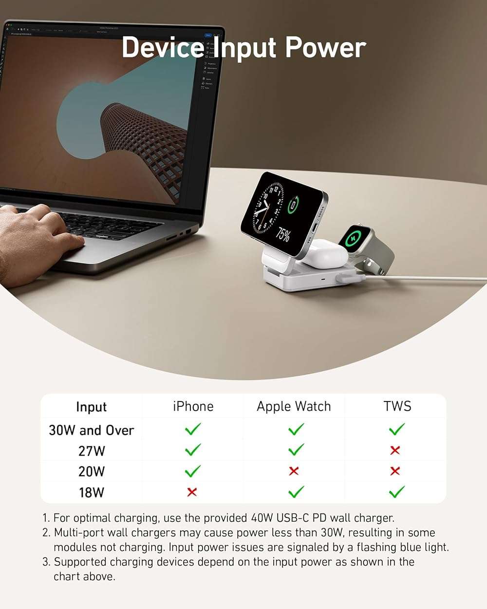 Anker MagGo 3 in 1 iPhone 17 Charging Station, MagSafe-Compatible Wireless Charger Stand, Qi2 Certified 15W Foldable Charger for iPhone 17/16/15/14/13/12, AirPods, Apple Watch Ultra(Adapter Included) - Image 6