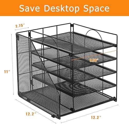 LEKETREE Desk Organizers and Accessories, 5-Tier Paper Letter Tray Organizer with File Holder, Desktop Organizer for Office Supplies (Black) - Image 3