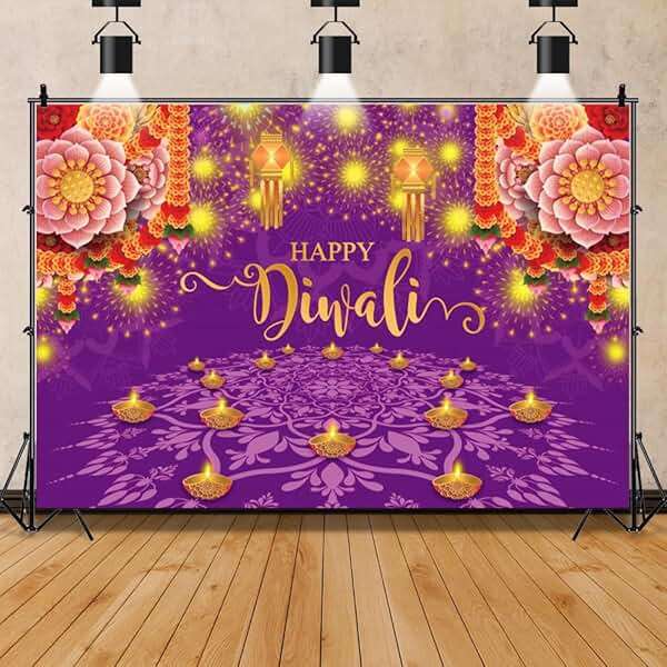 Pnylzzyxh 8x6ft Diwali Backdrop Decorations for Home Happy Diwali Banner Indian Pooja Traditional Decorations India Wedding Deepavali Festival Photography Background Photo Props Booth - Image 1