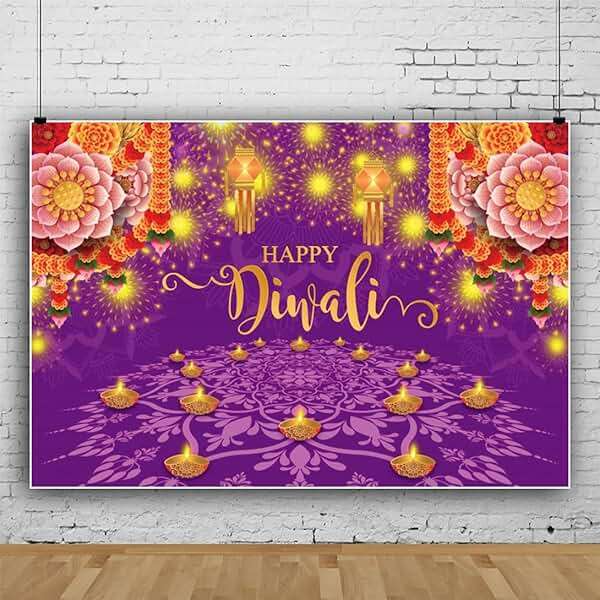 Pnylzzyxh 8x6ft Diwali Backdrop Decorations for Home Happy Diwali Banner Indian Pooja Traditional Decorations India Wedding Deepavali Festival Photography Background Photo Props Booth - Image 2