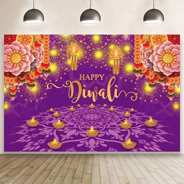 Pnylzzyxh 8x6ft Diwali Backdrop Decorations for Home Happy Diwali Banner Indian Pooja Traditional Decorations India Wedding Deepavali Festival Photography Background Photo Props Booth - Image 4