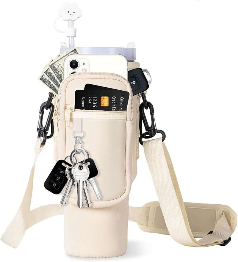 dabria Water Bottle Carrier Bag with Phone Pocket for Stanley 40/30 oz Tumbler Neoprene Water Bottle Holder Pouch with Adjustable Strap Bollus with Straw Cover for Stanley Cup Accessories - Image 1