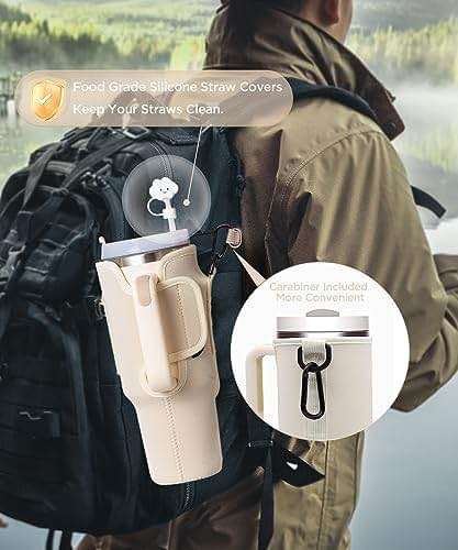dabria Water Bottle Carrier Bag with Phone Pocket for Stanley 40/30 oz Tumbler Neoprene Water Bottle Holder Pouch with Adjustable Strap Bollus with Straw Cover for Stanley Cup Accessories - Image 6