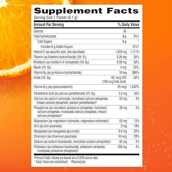 Emergen-C 1000mg Vitamin C Immune Support Powder Super Orange 90CT includes Zinc, Manganese, 7 B Vitamins and Electrolytes for Back to School Essentials - Image 8