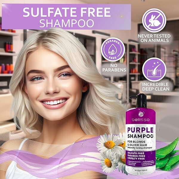 Purple Shampoo - Toner for Blonde Hair - Sulfate and Paraben Free - More Balanced Color Treated, Bleached, Silver, White and Gray Hair - No More Orange, Straw Yellow and Brassy Tones - Women and Men - Image 4