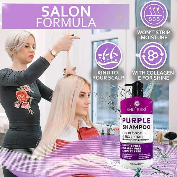 Purple Shampoo - Toner for Blonde Hair - Sulfate and Paraben Free - More Balanced Color Treated, Bleached, Silver, White and Gray Hair - No More Orange, Straw Yellow and Brassy Tones - Women and Men - Image 6