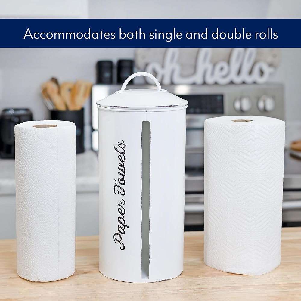 AuldHome Design Farmhouse Paper Towel Holder (White); Rustic Enamelware Countertop Paper Towel Dispenser for Kitchen - Image 7