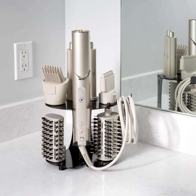 Truvalent Blow Dryer Accessory Holder for Dyson Airwrap & Shark FlexStyle Only - Wall or Countertop Organizer for Hair Tools - Storage Rack for 9 Styling Attachments - Black (Blow Dryer Not Included) - Image 1