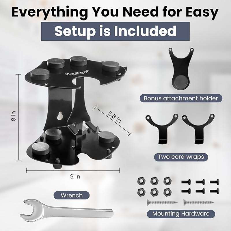 Truvalent Blow Dryer Accessory Holder for Dyson Airwrap & Shark FlexStyle Only - Wall or Countertop Organizer for Hair Tools - Storage Rack for 9 Styling Attachments - Black (Blow Dryer Not Included) - Image 2
