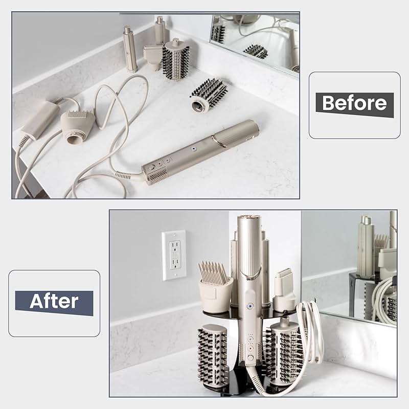 Truvalent Blow Dryer Accessory Holder for Dyson Airwrap & Shark FlexStyle Only - Wall or Countertop Organizer for Hair Tools - Storage Rack for 9 Styling Attachments - Black (Blow Dryer Not Included) - Image 4