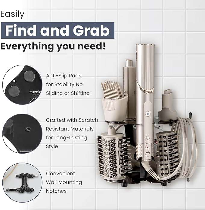 Truvalent Blow Dryer Accessory Holder for Dyson Airwrap & Shark FlexStyle Only - Wall or Countertop Organizer for Hair Tools - Storage Rack for 9 Styling Attachments - Black (Blow Dryer Not Included) - Image 5