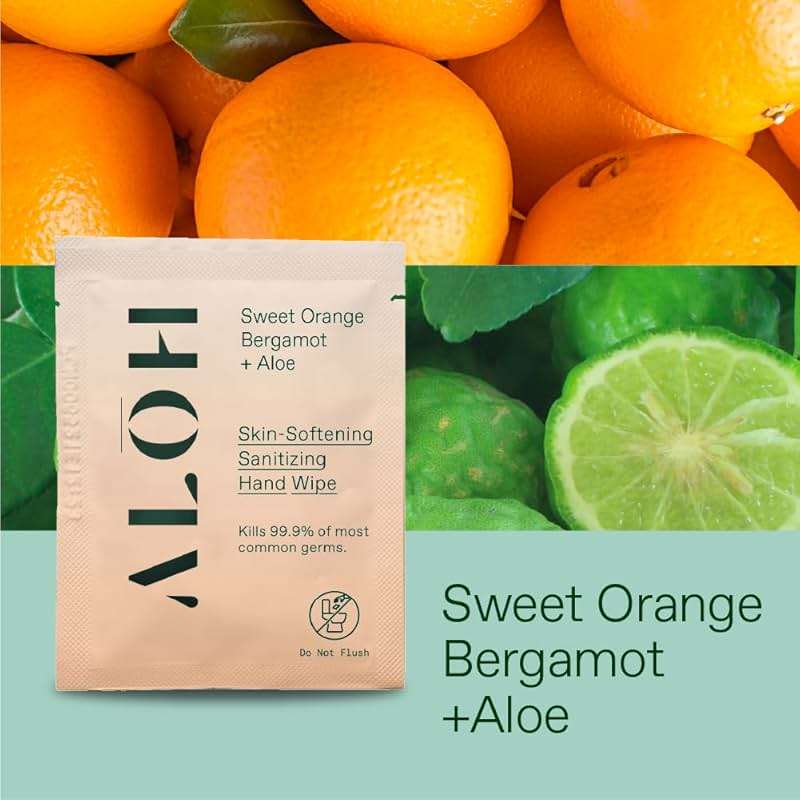 ALŌH Skin - Softening Sanitizing Hand Wipes – Sweet Orange Bergamot (1 Box of 20 Individual Wrapped Wipes) - Image 4