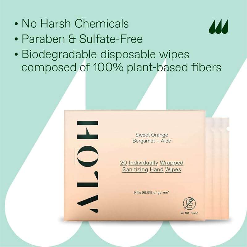 ALŌH Skin - Softening Sanitizing Hand Wipes – Sweet Orange Bergamot (1 Box of 20 Individual Wrapped Wipes) - Image 7